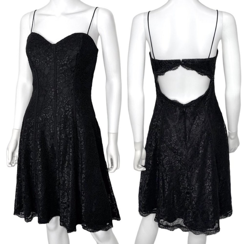 ML Monique Lhuillier Sweetheart Neckline Lace Overlay Cocktail Dress in Black